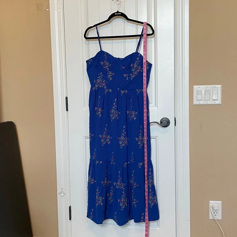 Betsey Johnson 12 Royal Blue Floral Midi Dress with Adjustable Spaghetti Straps - Picture 7 of 16